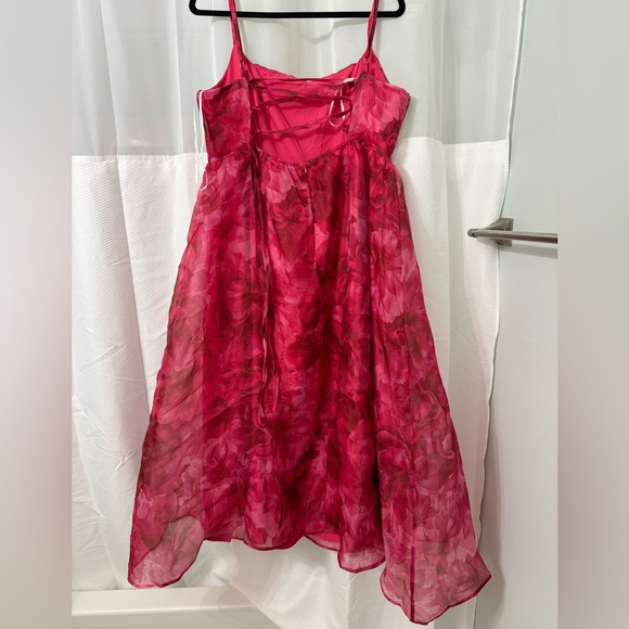 Lulu's Darling Icon Dark Pink Floral Organza Lace-Up Midi Dress - Picture 7 of 7